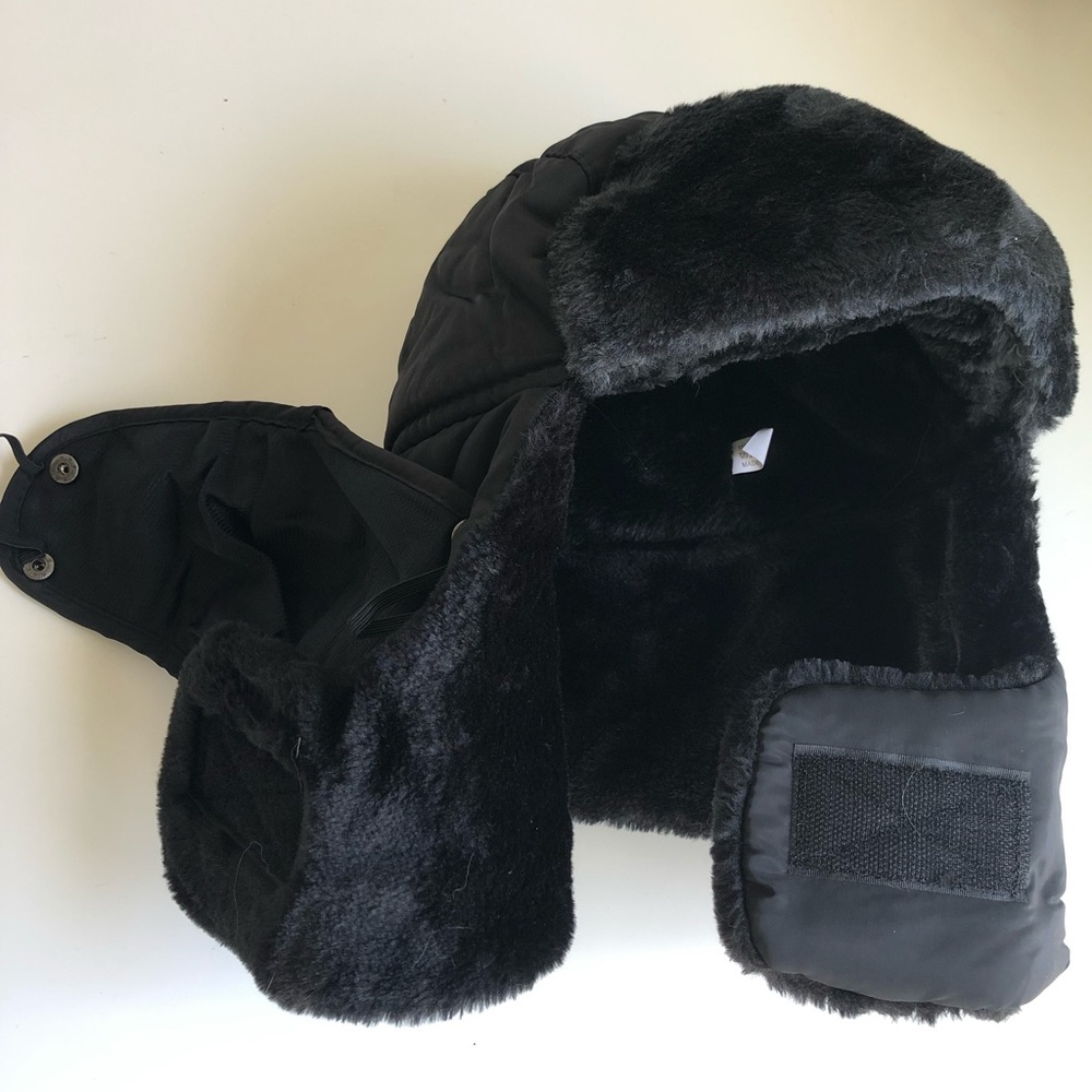 Black Faux Fur Ski Mask Hat